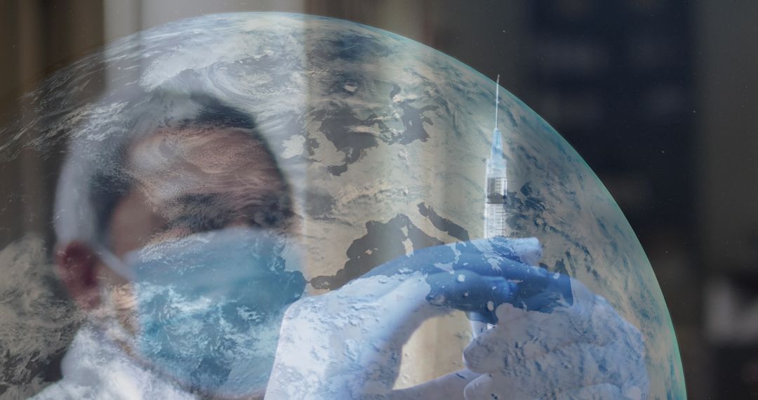 Medical Professional with Syringe Overlayed on Globe