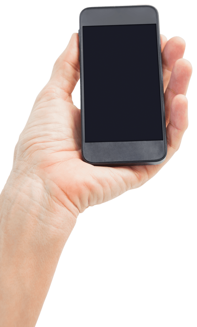 Transparent Background Hand Holding Smartphone Display Screen