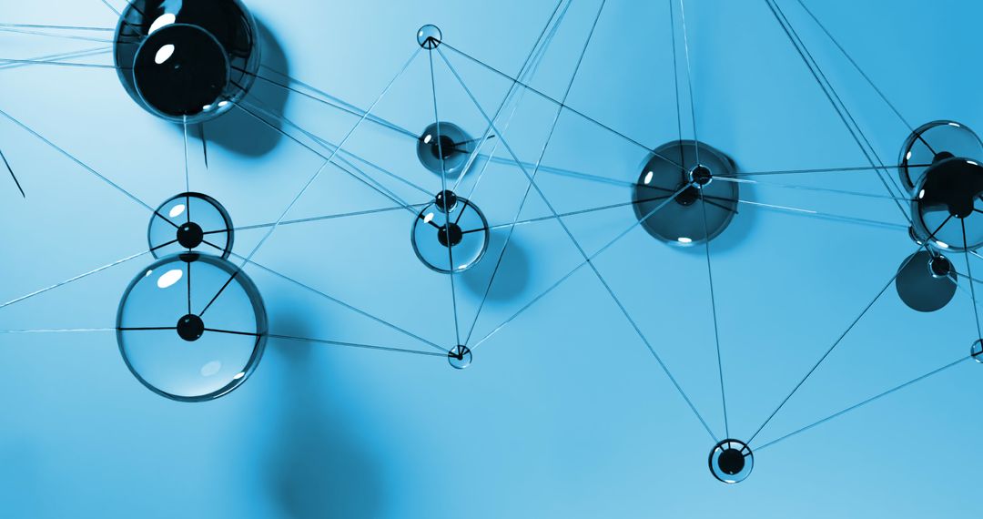 Abstract Network of Digital Connections over Blue Background