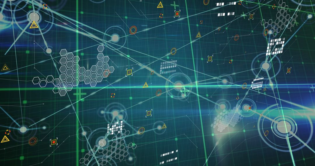 Virtual Network with Futuristic Digital Elements Overlay