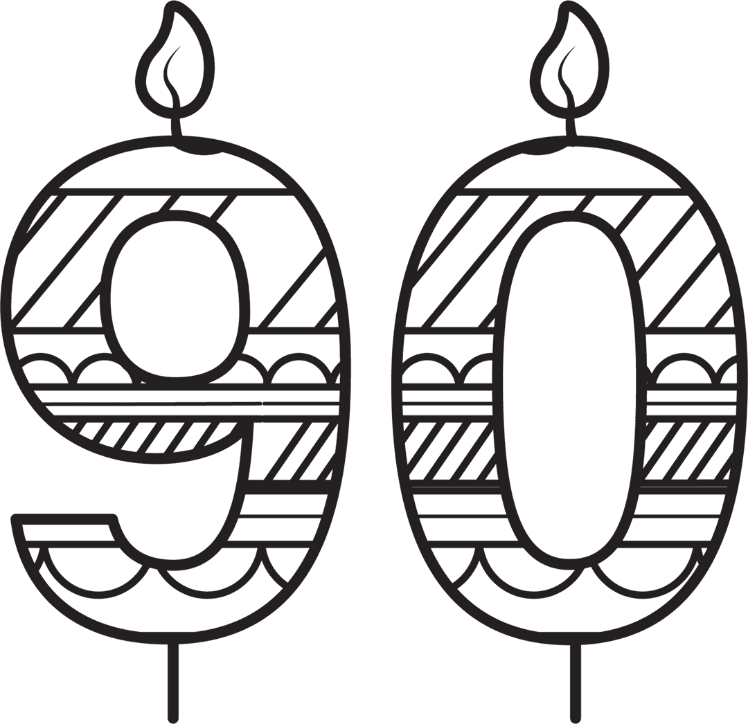 Stylish 90th Birthday Candle Vector on Transparent Background
