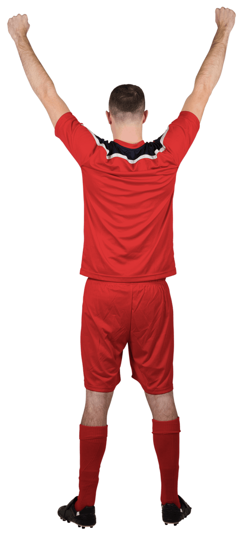 Cheering Football Player in Red Uniform on Transparent Background