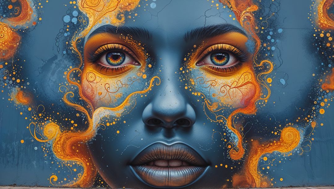 Abstract haiti graffiti art depicting feminine face with vivid colors