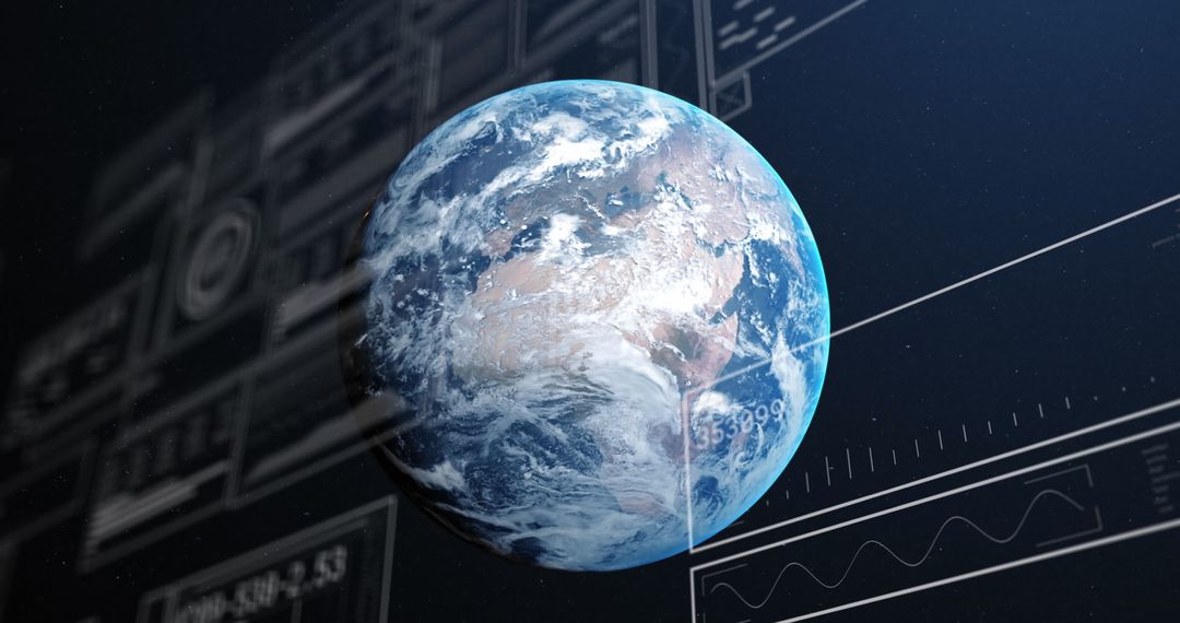 Rotating Earth Surrounded by Digital Data Graphics