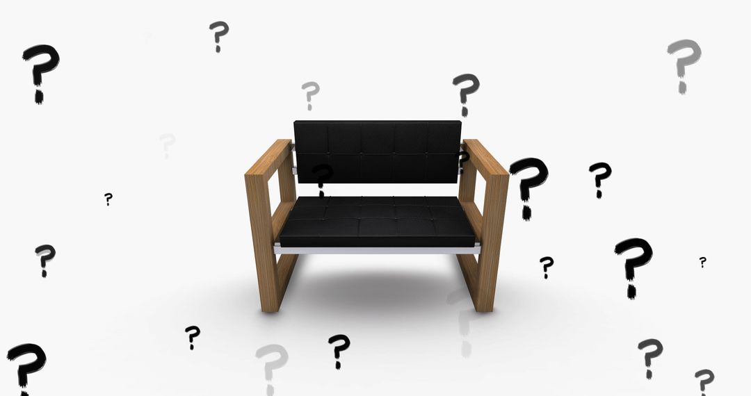 Chair Standing Amidst Floating Question Marks Symbolizing Uncertainty