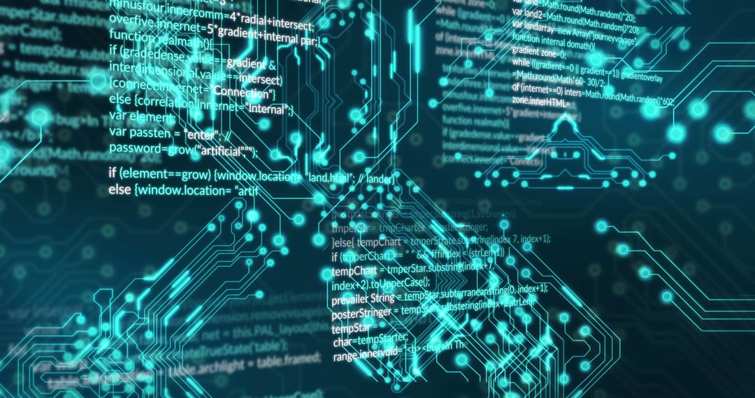 Futuristic Circuit Board with Embedded Code Overlay