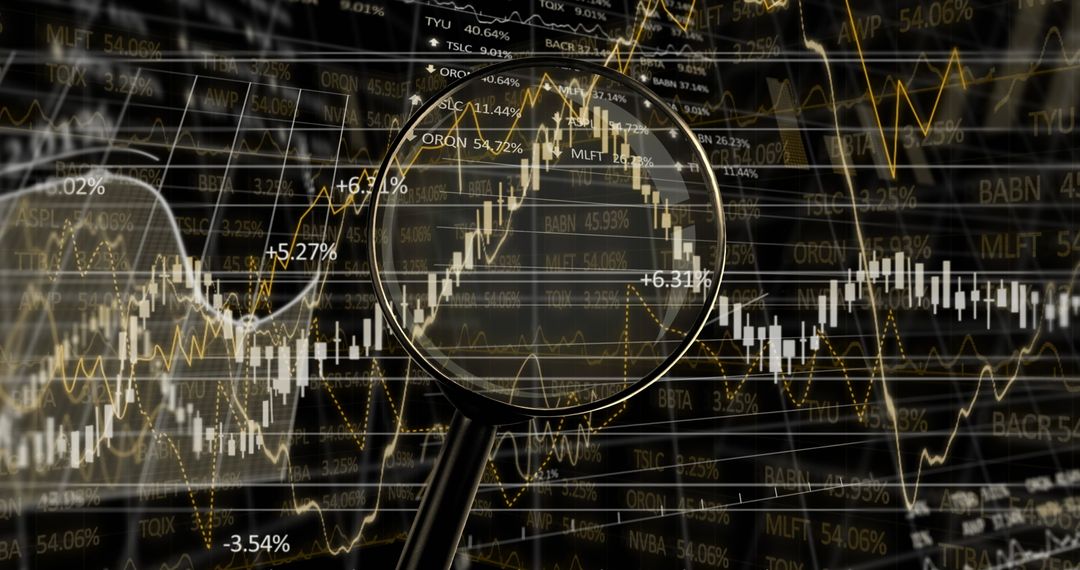 Examining Financial Data with Magnifying Glass Close-Up