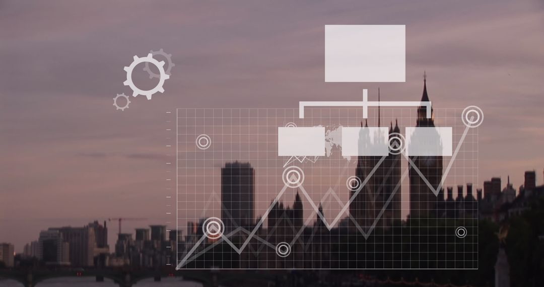 Business Strategy and Technology Concept with Graphs over Cityscape