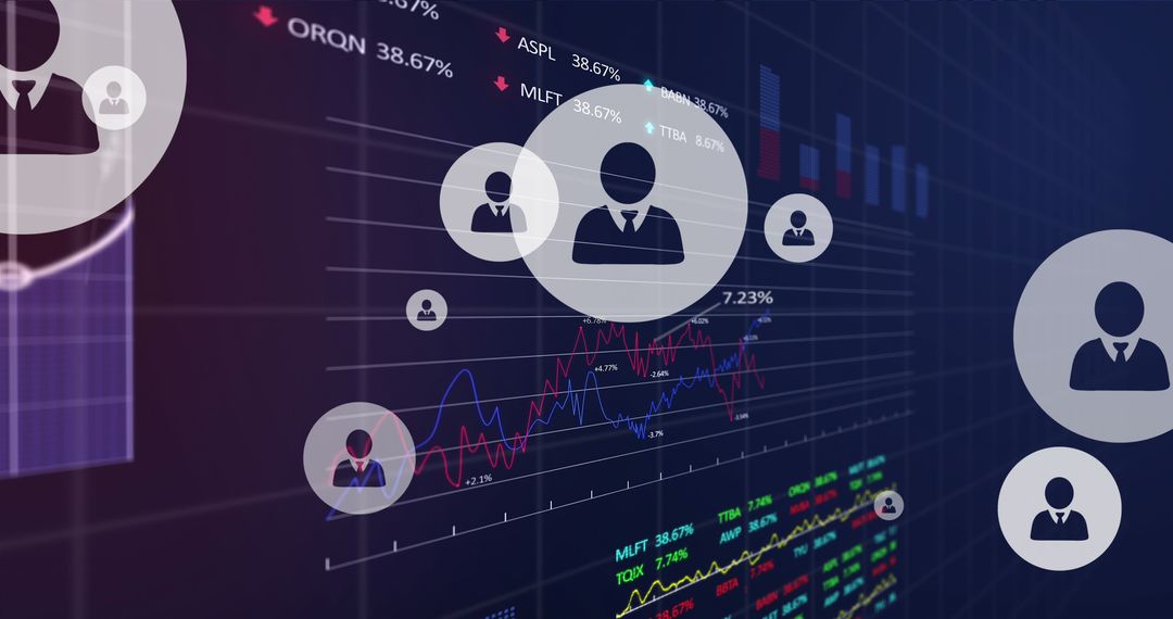 Media Icons Overlaying Digital Financial Data Display
