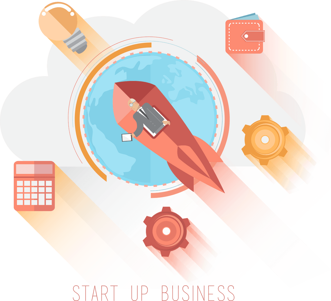 Transparent Startup Business Rocket Launch Illustration