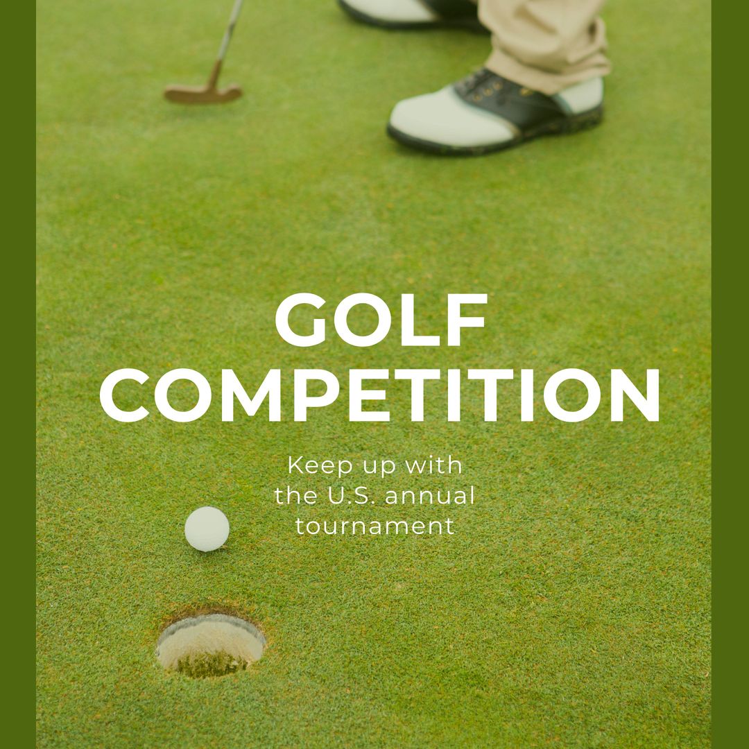 Male Golfer in Action on Golf Course with Text Overlay