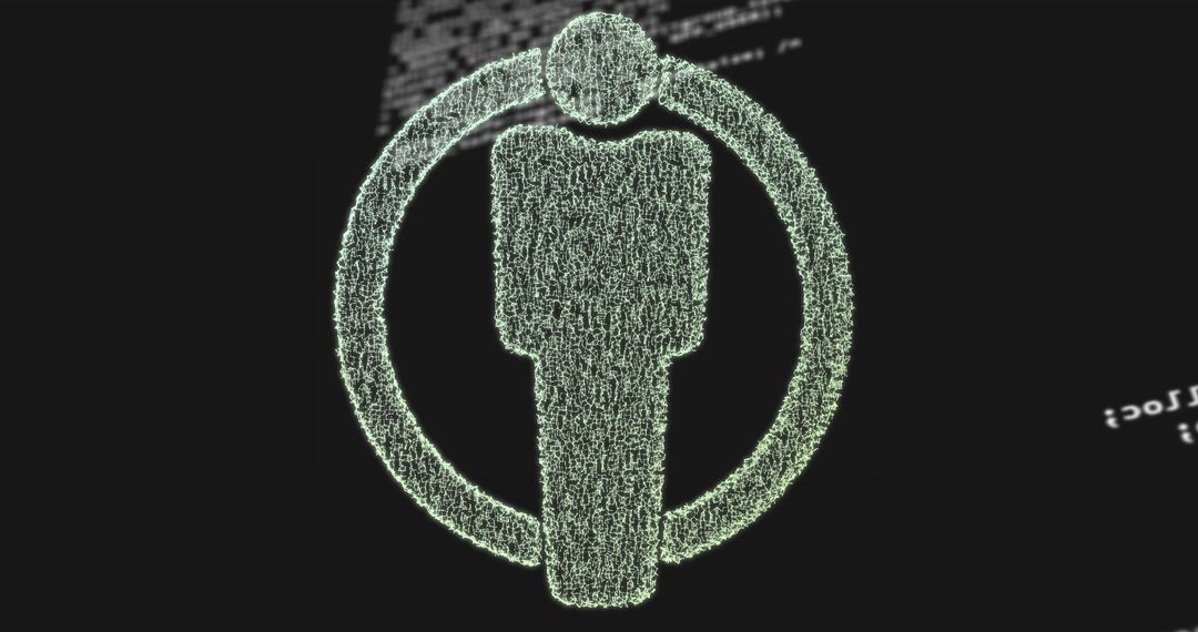 Digital Human Icon Overlaid on Data Code Background
