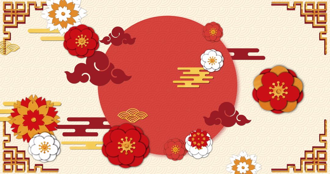 Traditional Chinese Floral Pattern with Red Festive Elements - Free Images, Stock Photos and Pictures on Pikwizard.com