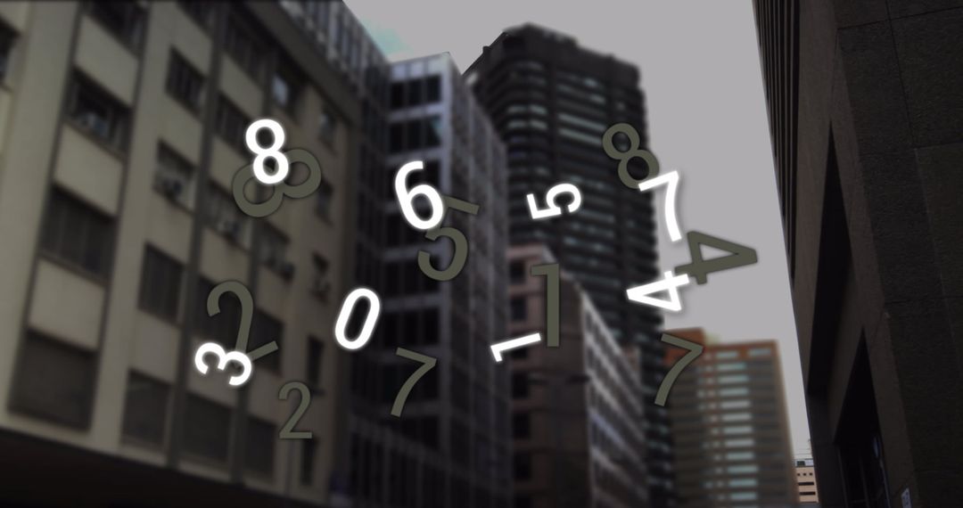 Digital Floating Numbers Over Urban Cityscape