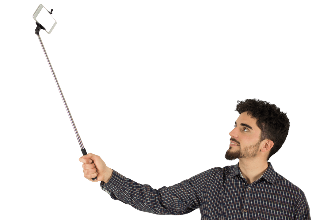 Transparent casual man using selfie stick isolated - Download Free Stock Images Pikwizard.com