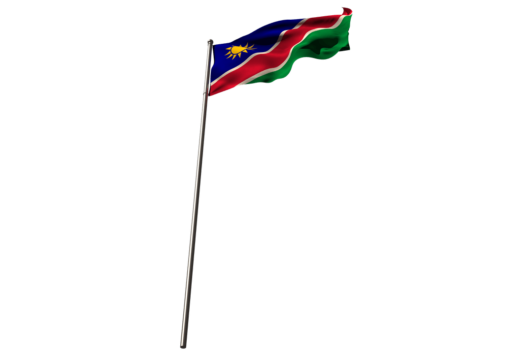 Transparent Waving Namibian Flag on Isolated Flagpole