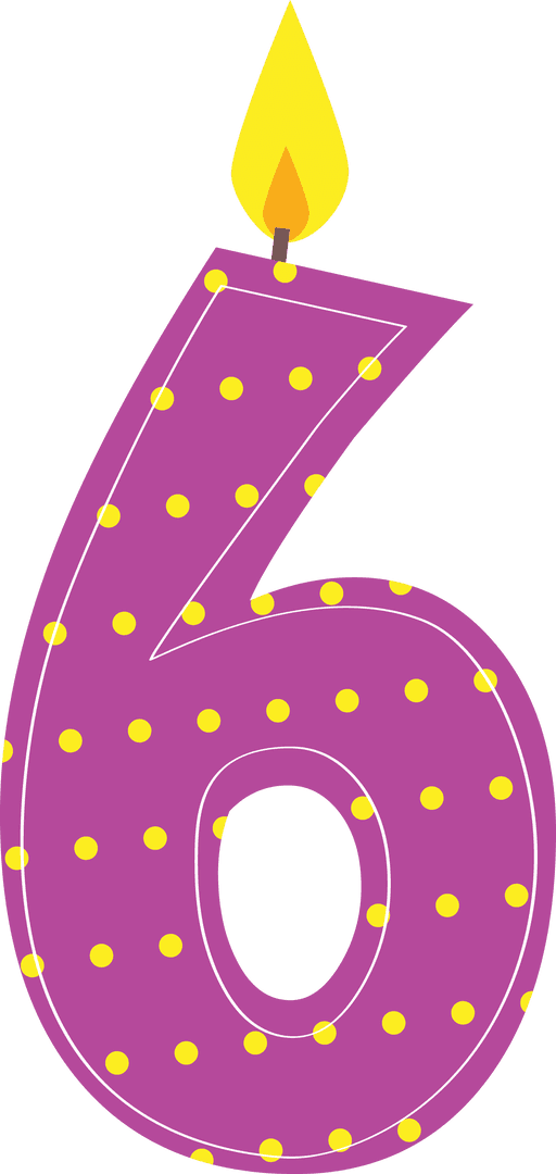 Celebration Purple Candle Number 6 on Transparent Background