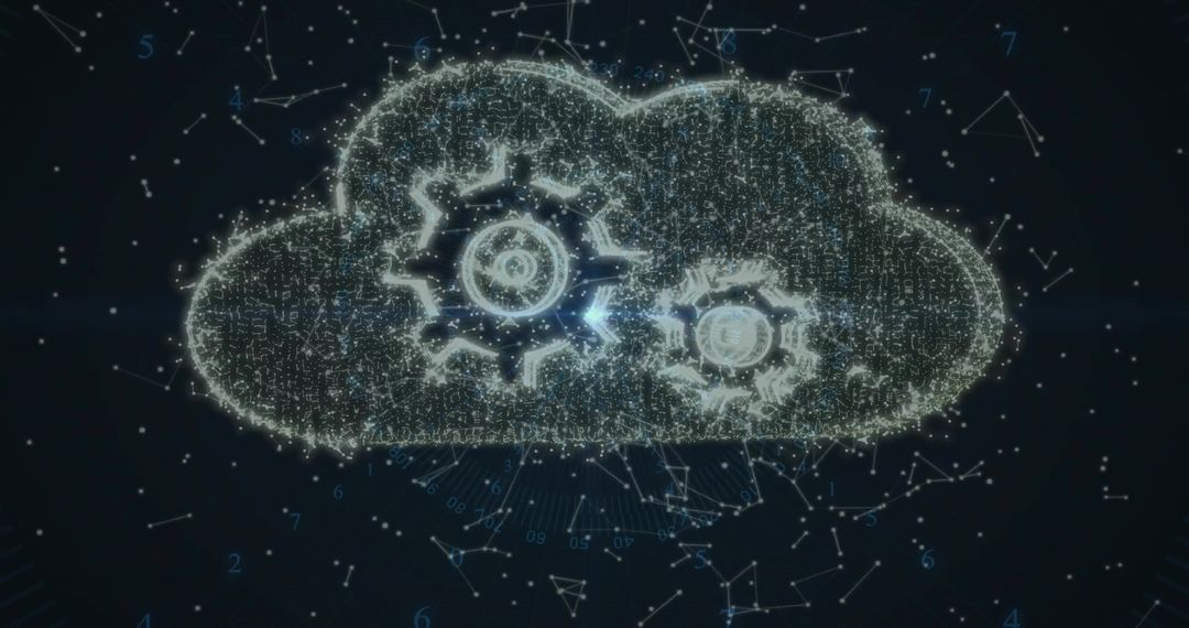 Digital Cloud with Gears and Glowing Data Network