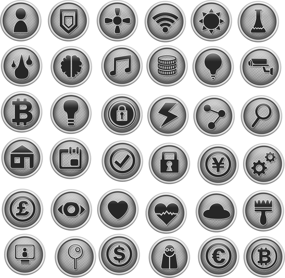 Set of Transparent Vector Symbols for Technology and Finance Apps