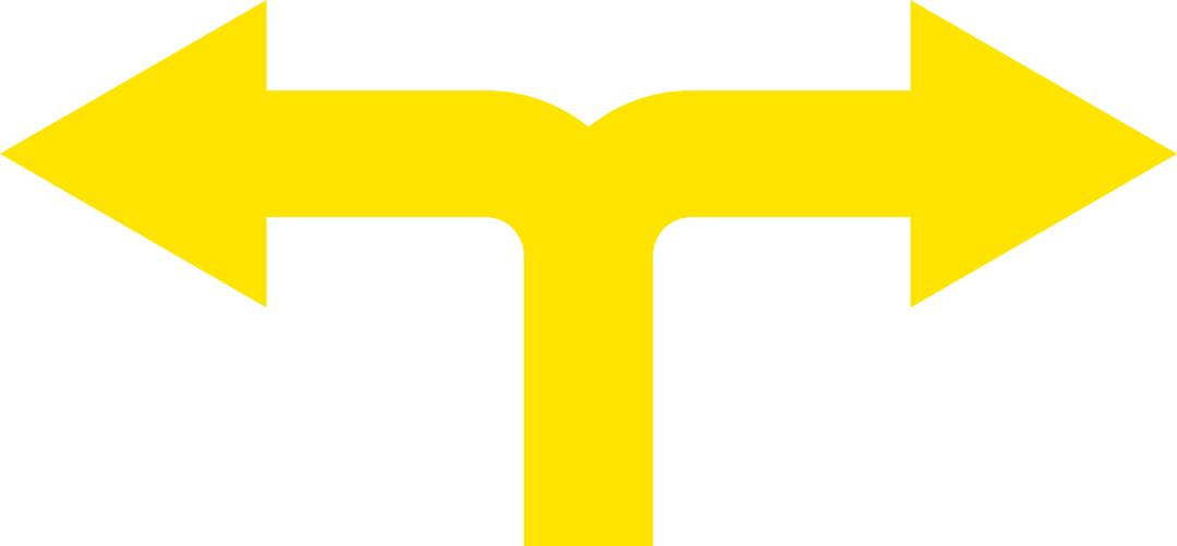 Yellow Transparent Fork Road Arrow Sign on White Background