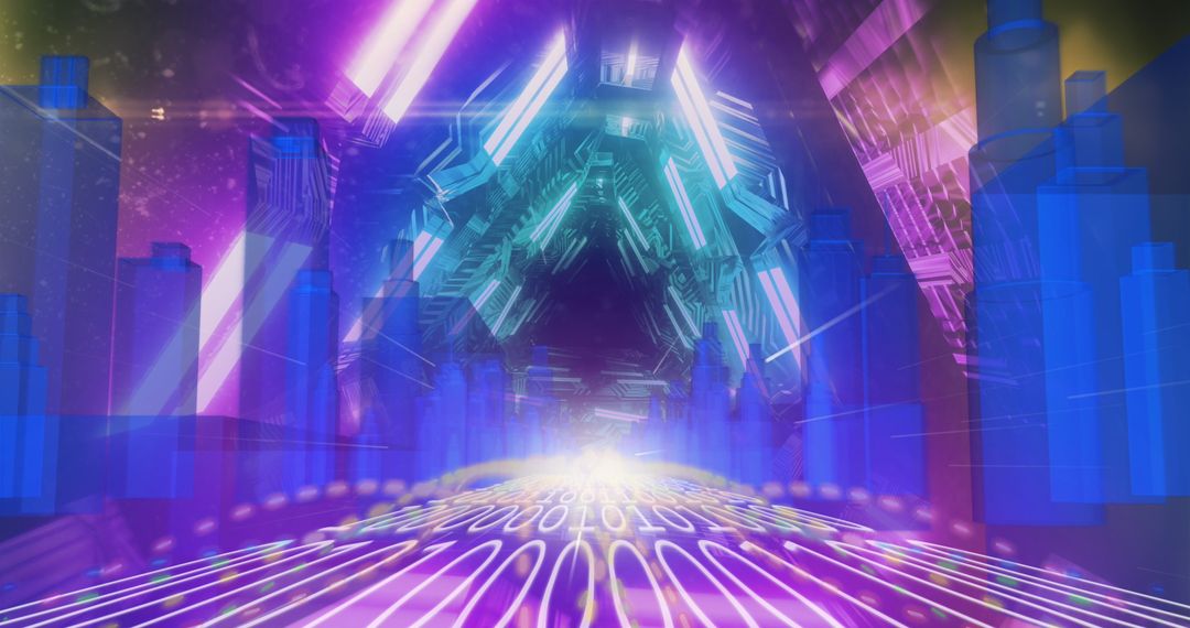 Glowing Binary Tunnel with Futuristic Neon Lights