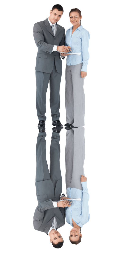 Smiling Businesspeople Holding Documents on Transparent Background