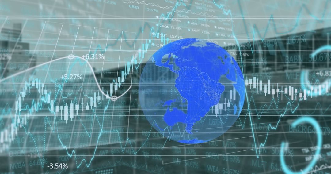 Global Financial Data with Blue Sphere Amid Digital Interface