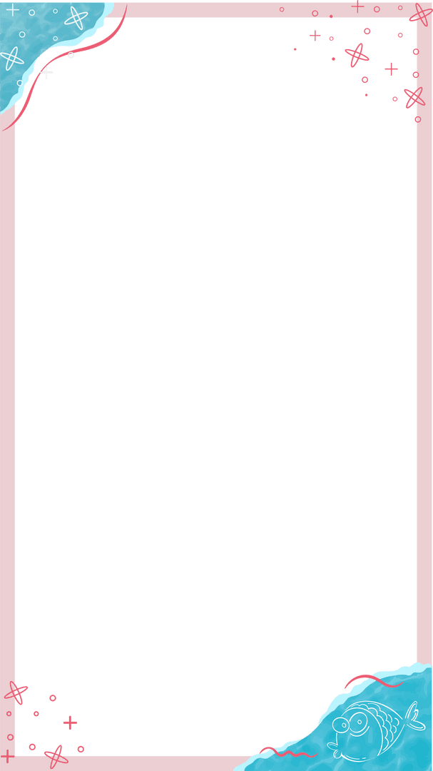 Whimsical Transparent Ocean-Themed Frame with Pink Border and Blue Waves