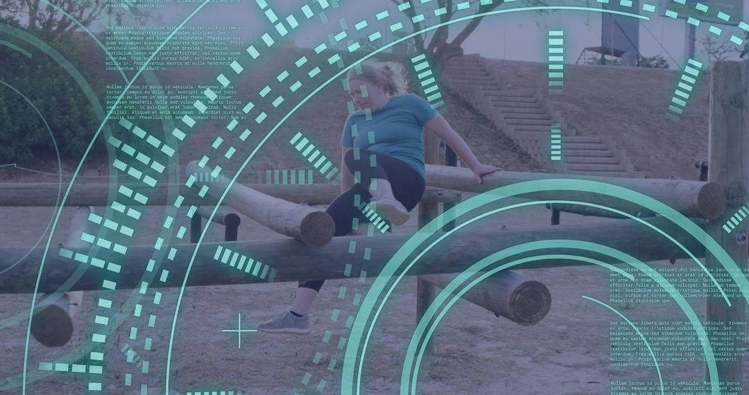 Digital Data Processing Overlay on Women Navigating Obstacle Course