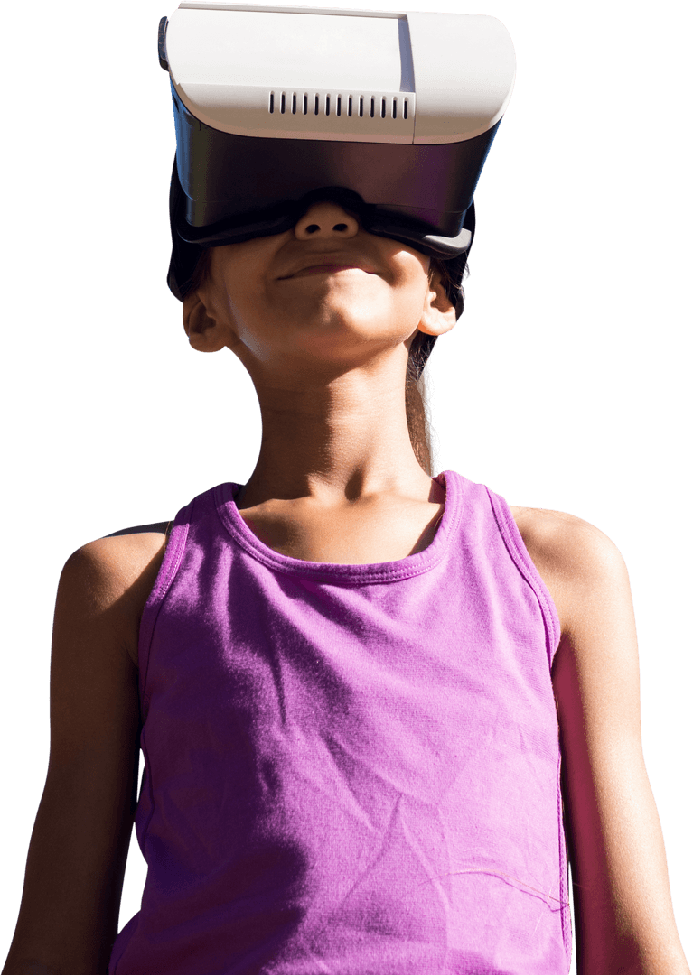 Transparent Girl Experiencing Virtual Reality Outdoors
