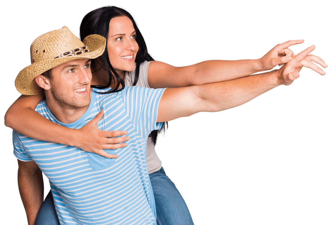 Joyful Couple Embracing Adventures in Simplistic Style on Transparent Background