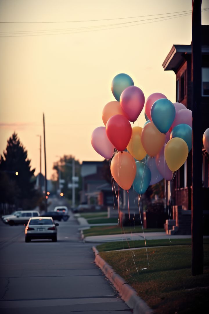 A bunch of party balloons outside a house, with copy space, created using generative ai technology - Free Images, Stock Photos and Pictures on Pikwizard.com