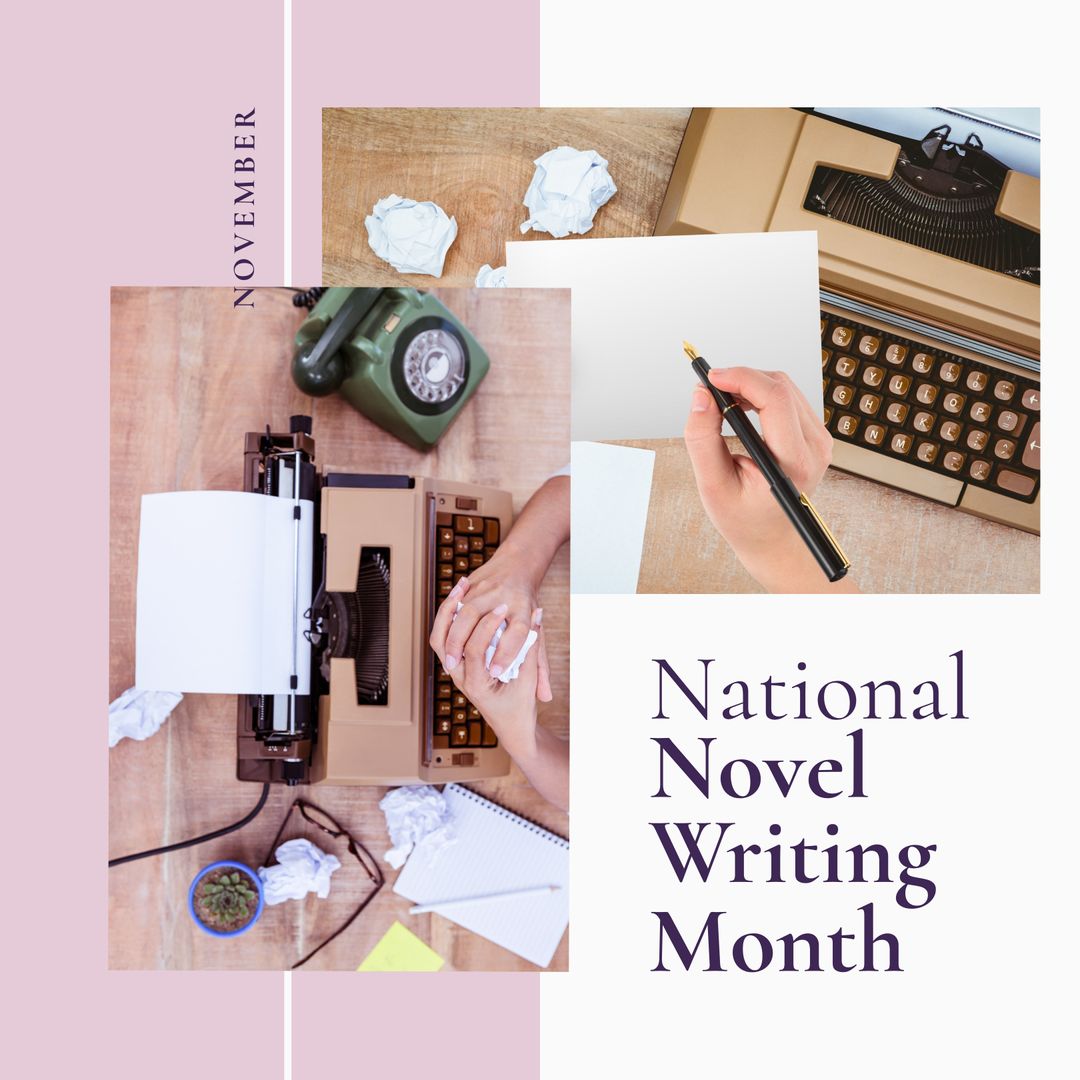 National Novel Writing Month Inspiration with Typewriter and Handwriting