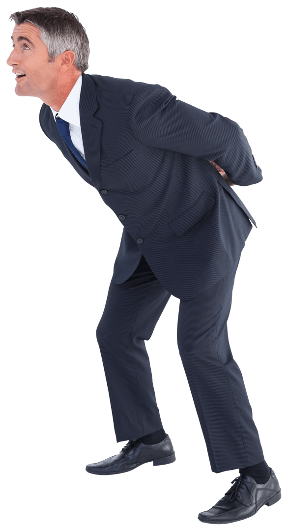 Senior Businessman with Backache in Transparent Background