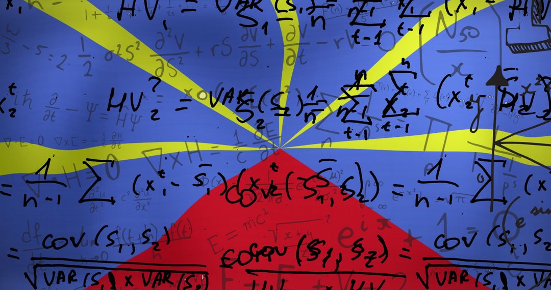Mathematical Equations Overlay on Waving Reunion Flag