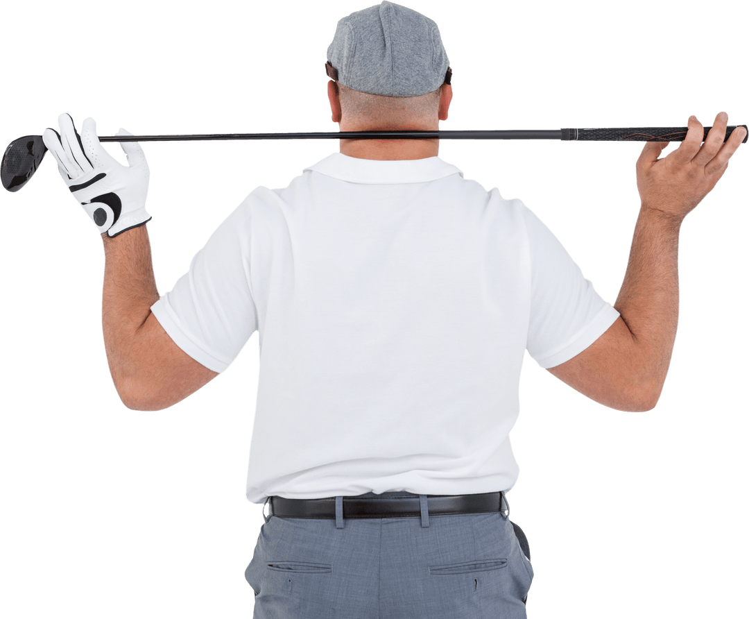 Transparent Rear View of Golf Player Holding Golf Club Preparing to Swing