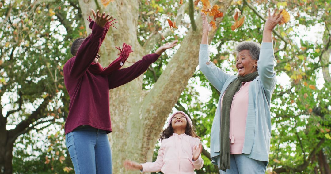 Three Generations of Women Playing with Autumn Leaves in Park - Free Images, Stock Photos and Pictures on Pikwizard.com