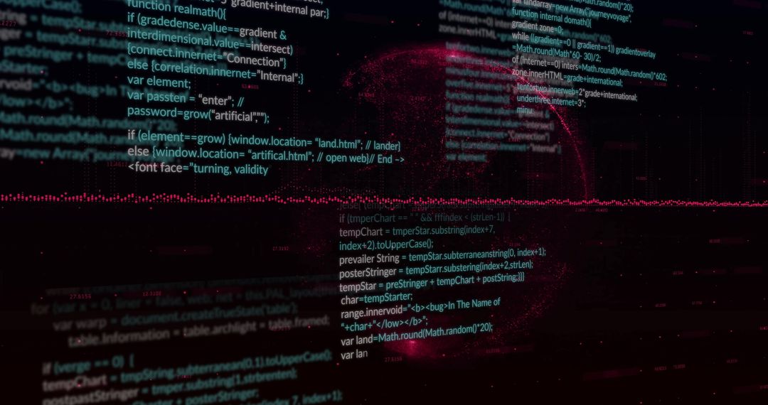 Abstract Digital Interface with Code Over Dark Globe Background