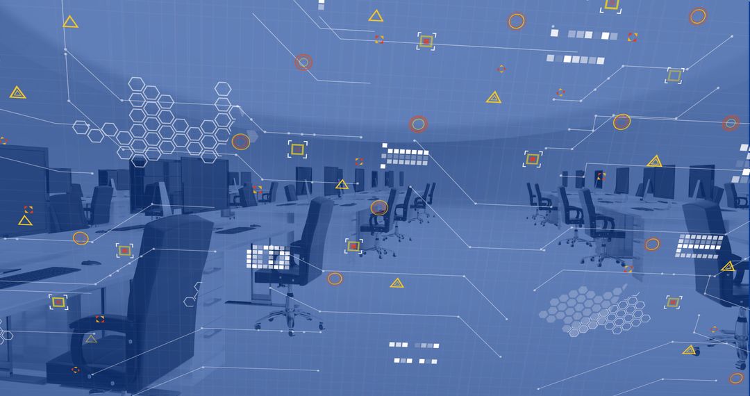 Digital Data Streams Flowing Through Futuristic Office