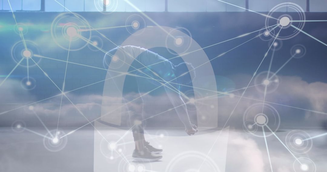 Digital Network Connections Over Exercising Man