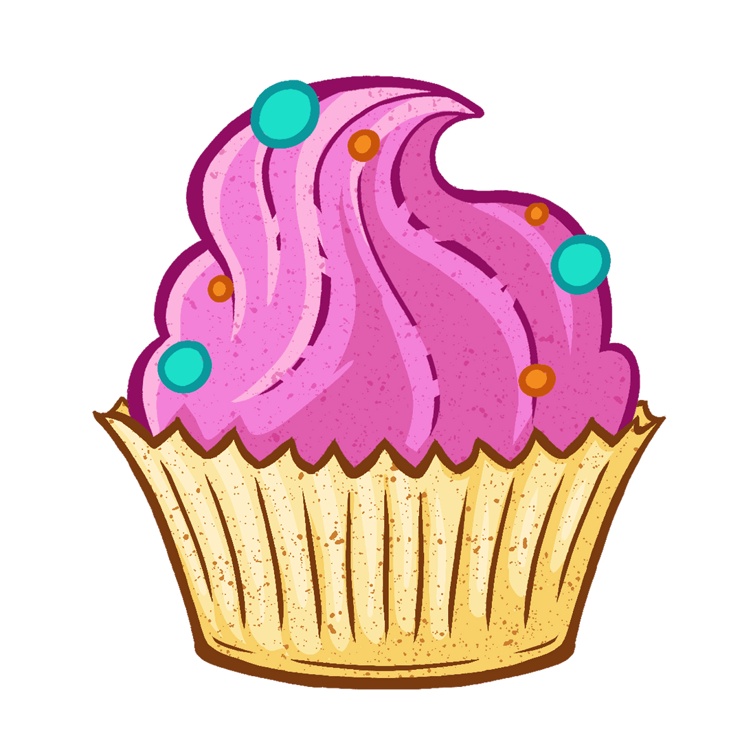 Colorful Cupcake on Transparent Background with Pink Frosting