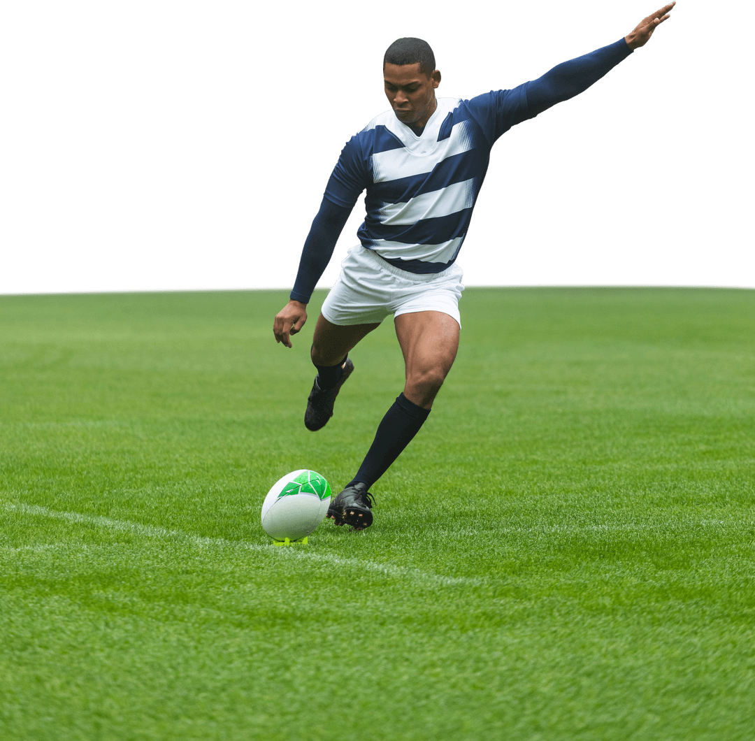 Transparent Victory: Rugby Player Kicking Ball in Action