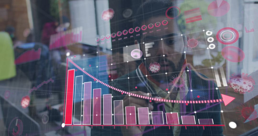 Businessman Analyzing COVID-19 Data with Virtual Interface
