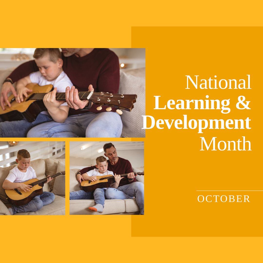 Father Teaching Son Guitar During Learning Development Month