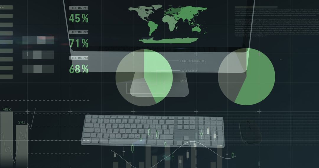 Digital interface displaying global business data visualizations