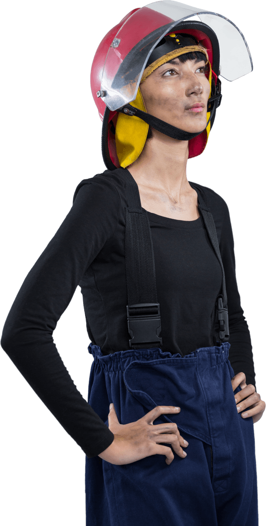 Transparent Background Woman Firefighter Helmet Upright Pose Pondering