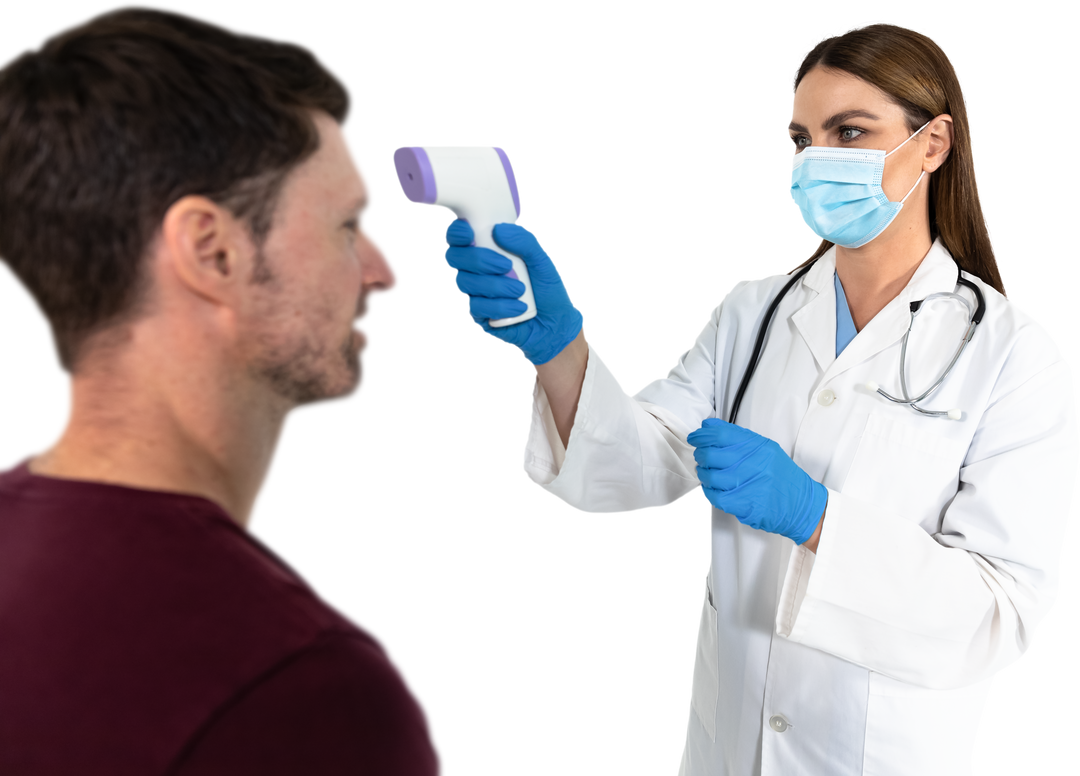 Health Worker Taking Temperature of Man Using Infrared Thermometer Transparent Background - Download Free Stock Images Pikwizard.com