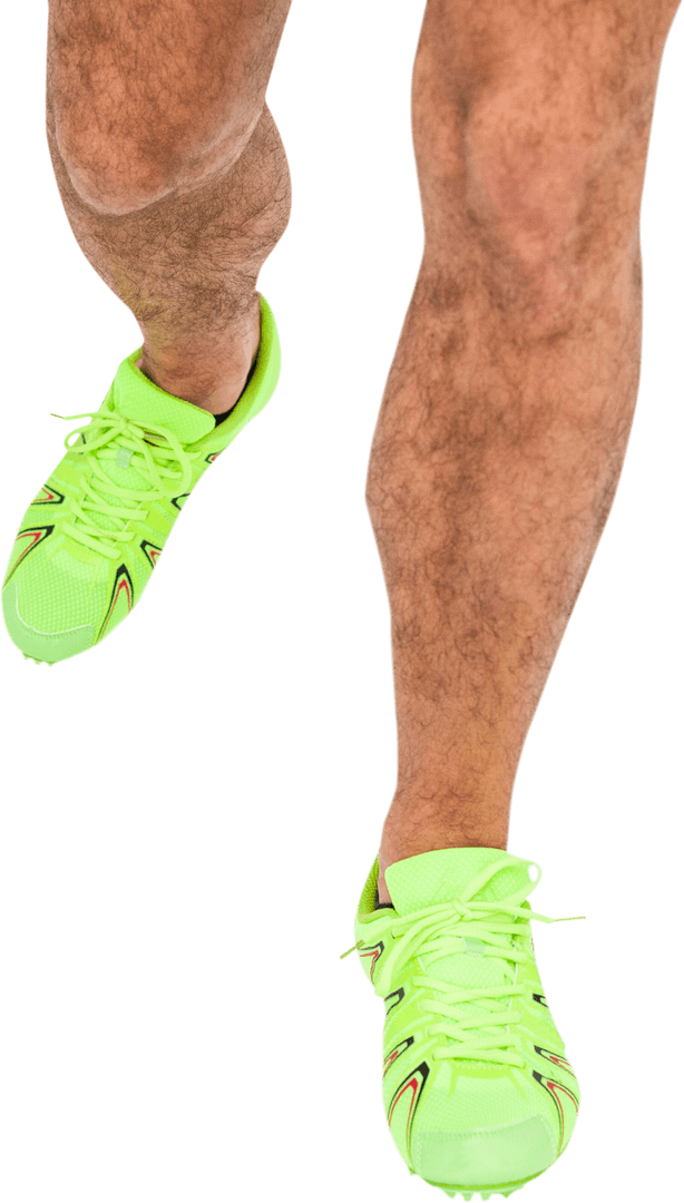 Low Section Transparent of Man Wearing Neon Athletic Shoes Running