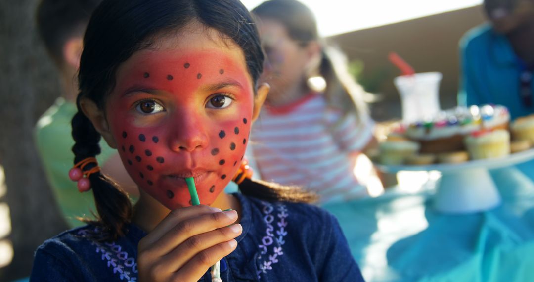 Child Celebrating With Face Paint at Outdoor Birthday Party - Free Images, Stock Photos and Pictures on Pikwizard.com