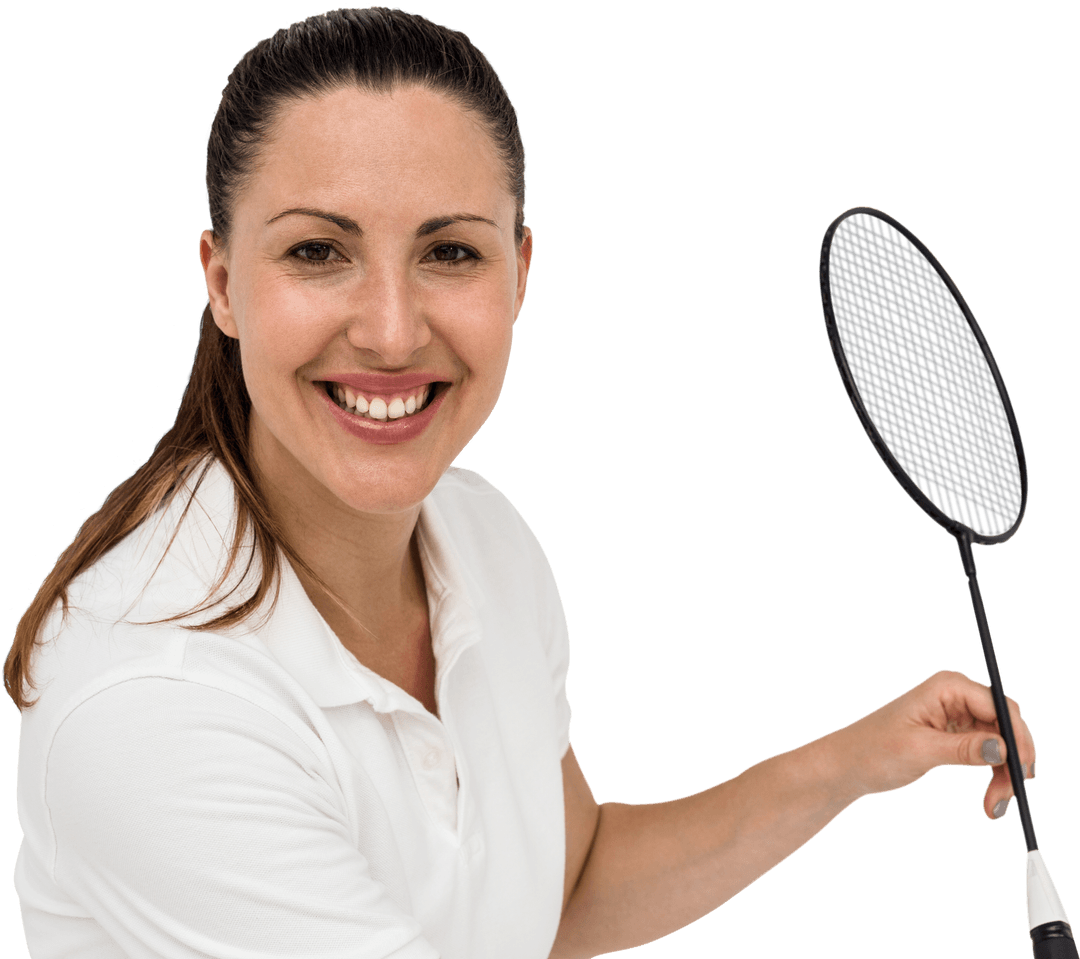 Transparent Portrait of Smiling Woman with Badminton Racket
